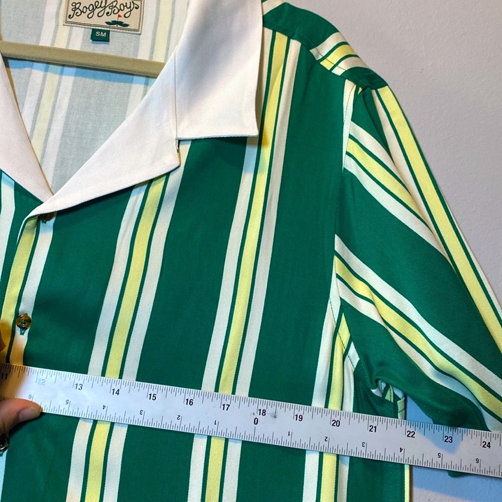 Bogey Boys Striped Button Up Shirt NEW Men's Small Green Stripe Rayon Retro Golf - Picture 9 of 12